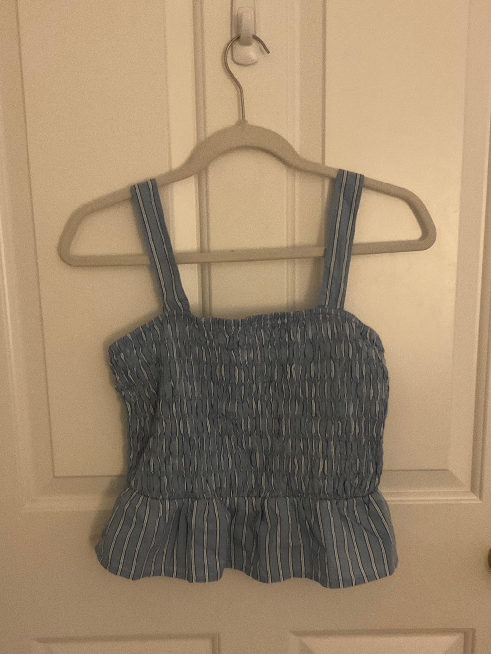 Old Navy Light Blue and White Smocked Peplum Tank